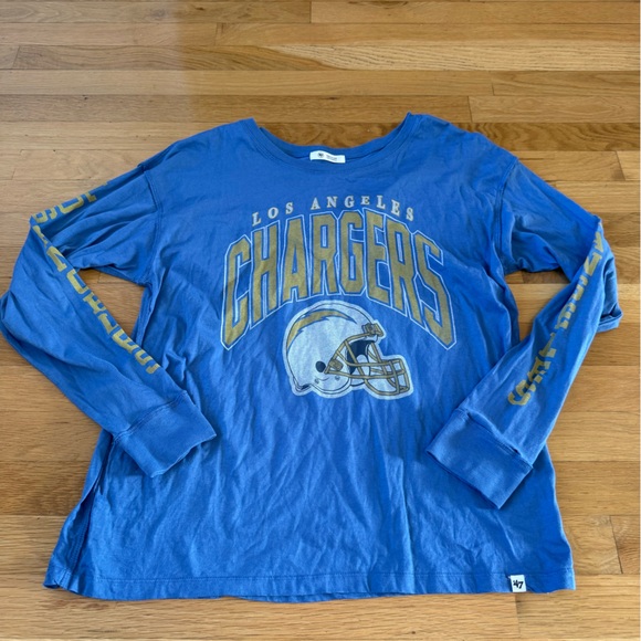 Women's Blue Distressed Los Angeles Chargers Tom Cat 100% Cotton long Sleeve Top - Picture 4 of 11